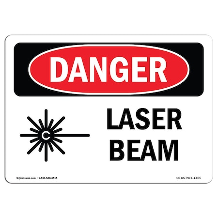 OSHA Danger Sign, Laser Beam, 5in X 3.5in Decal